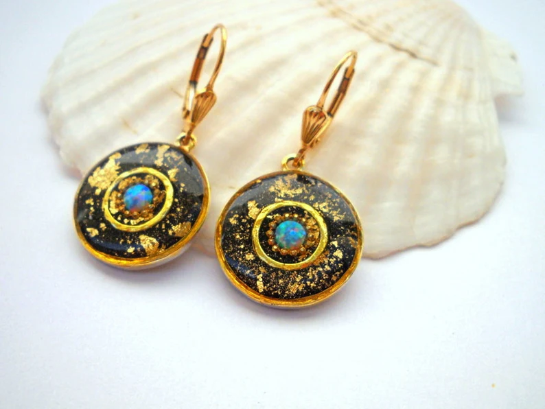 Ohrhänger schwarz-gold mit Opal Ohrhänger schwarz-gold mit Opal