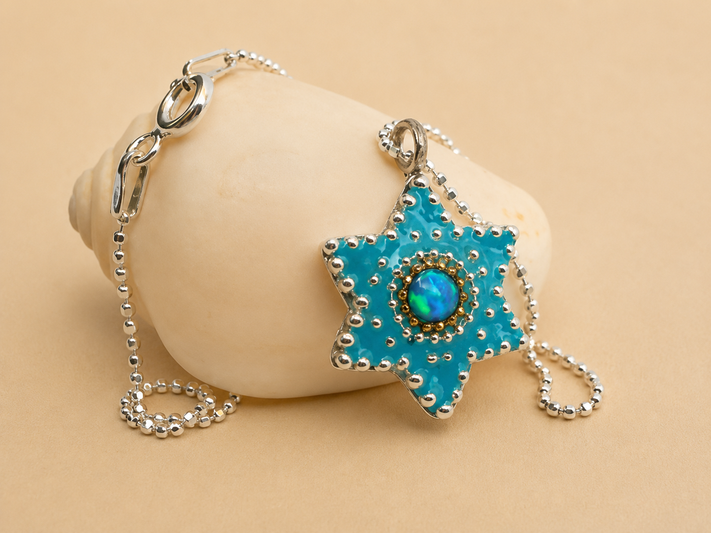 Silberkette mit Stern/Opal Anhänger
