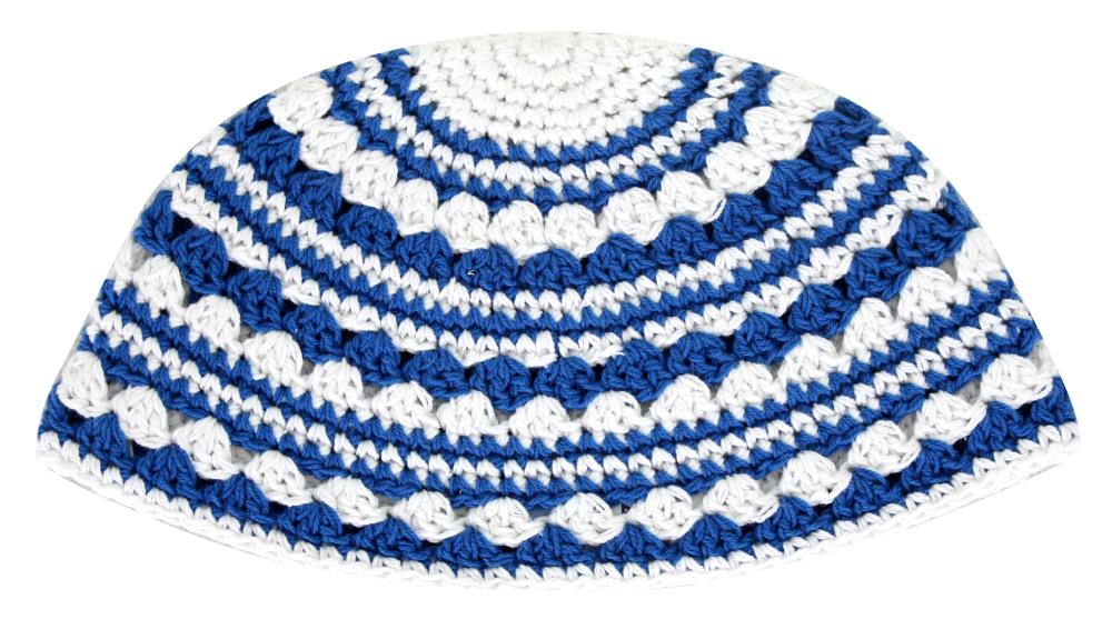 Gehäkelte Kippa, Weiß Blau 21 cm