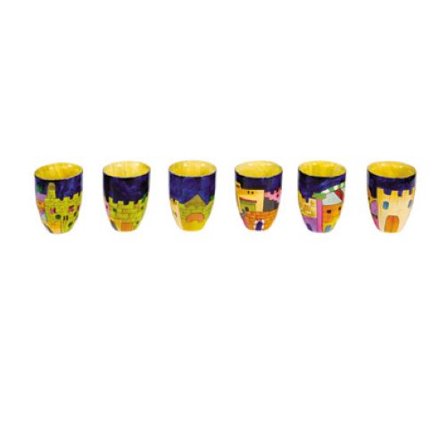 6-er Set Kidduschbecher Emanuel, handbemalt