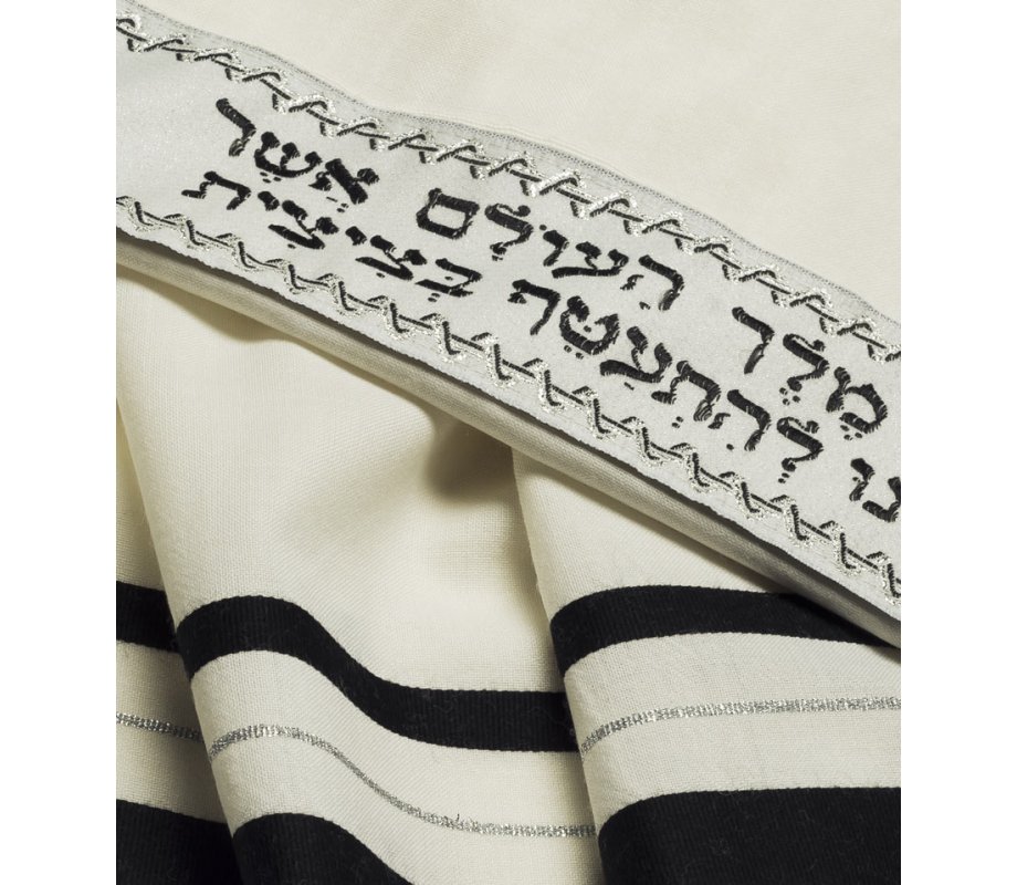 Woll Tallit, schwarz Silber 70