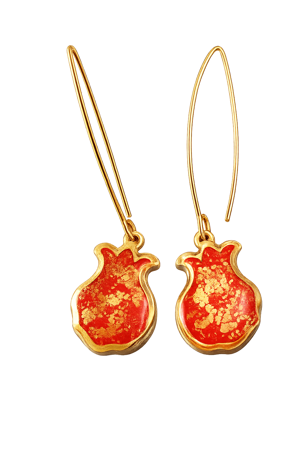 Goldene Ohrhänger mit Granatapfeln, handarbeit