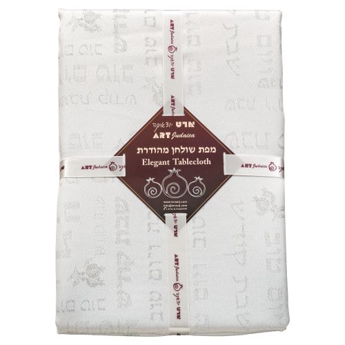 Elegante Tischdecke 140 x 280 cm, weiß - silber