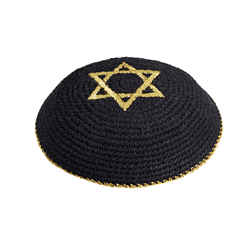 Schwarze Kippa - Davidstern, golden