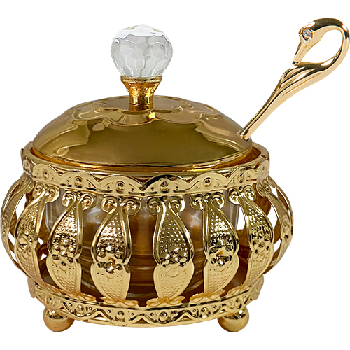 Honigbehälter filigran, goldfarben, Glas