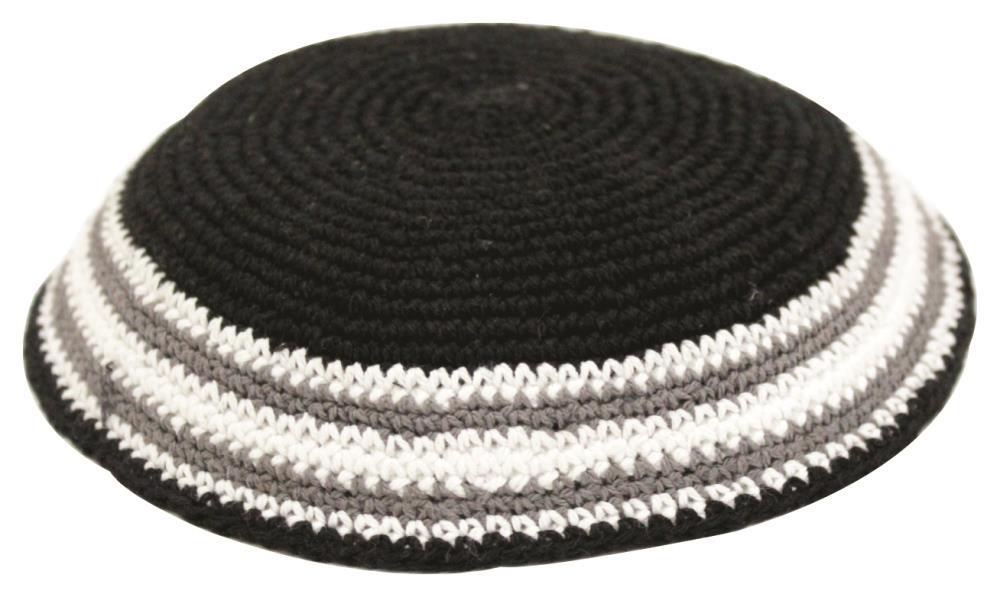 Gehäkelte Kippa, schwarze/grau/weiss