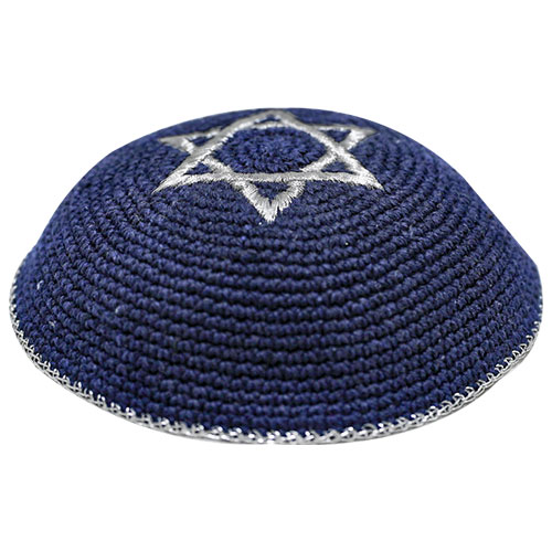 Blaue Kippa - Davidstern, silbern
