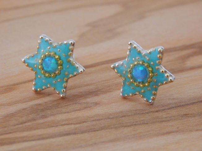 Silberohrstecker Davidstern Opal