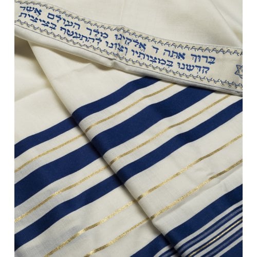 Tallit aus Wolle, blau-gold 50