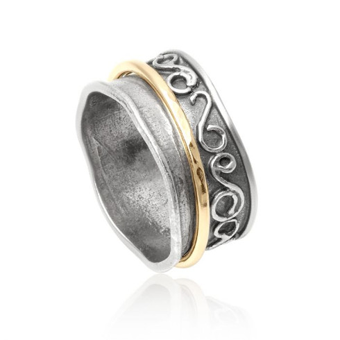 Breiter Silberring mit Goldfilled