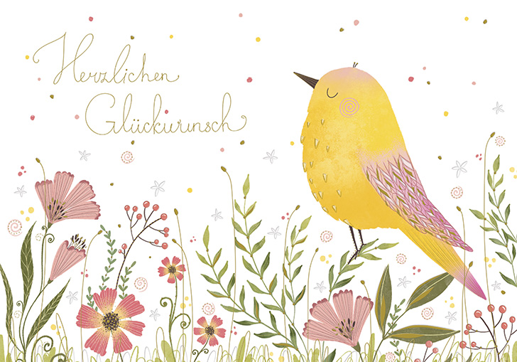 Glückwunschkarte gelber Vogel