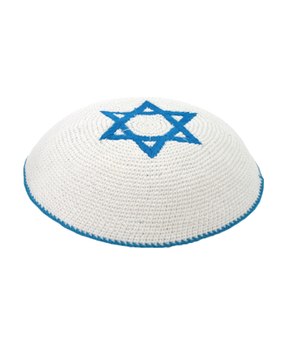 Weiße Kippa mit Davidstern