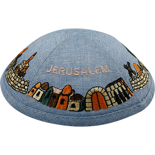 Blaue Leinenkippa Jerusalem