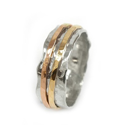 Breiter Silberring mit Goldfilled Ring