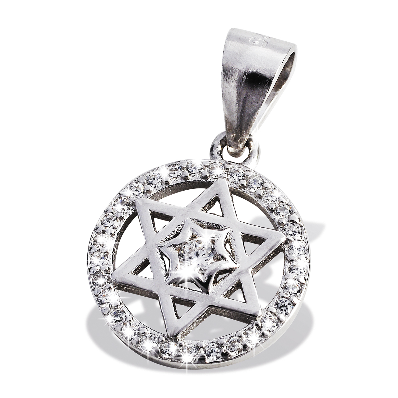 Davidstern Kristall Anhänger, 925 Silber