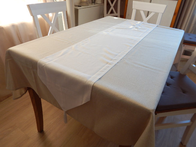 Leinentischdecke, beige - weiß