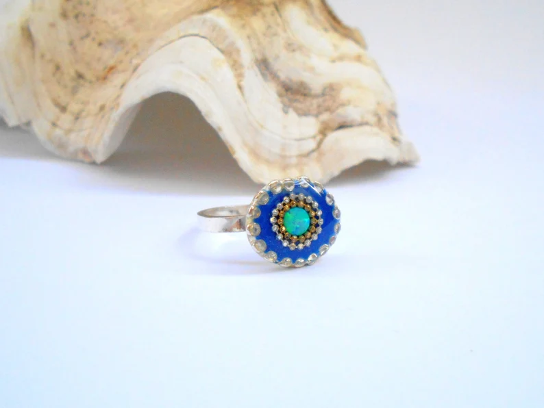 Blauer Opal Silberring