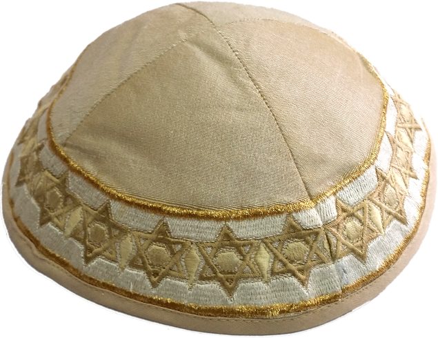 Beige Kippa - Davidstern, golden