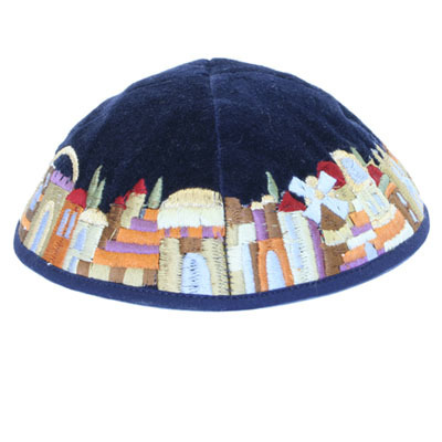 Blau Schwarz Samtkippa -Jerusalem