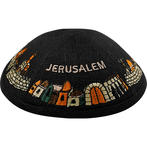 Schwarze Leinenkippa Jerusalem