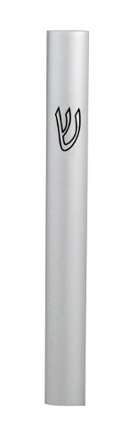 Silberfarbene Mesusa mit Schin