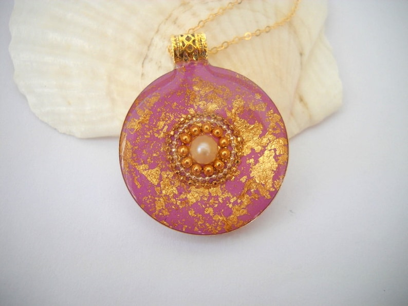 Boho-Halskette in rosa mit Perle