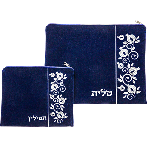 Blaues Tallit & Tefillin Set, silbern