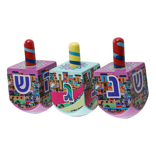 Kleine bunte Holzdreidel Jerusalem