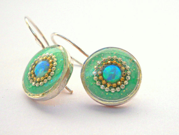 Silberohrringe Opal & Grün Silberohrringe Opal & Grün