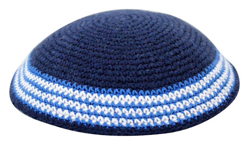 Gehäkelte Kippa, blau weiss