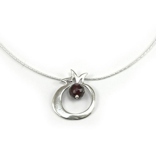 Silberkette mit Granatapfel in Dunkelrot