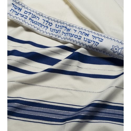 Tallit aus Wolle, blau-silber 60