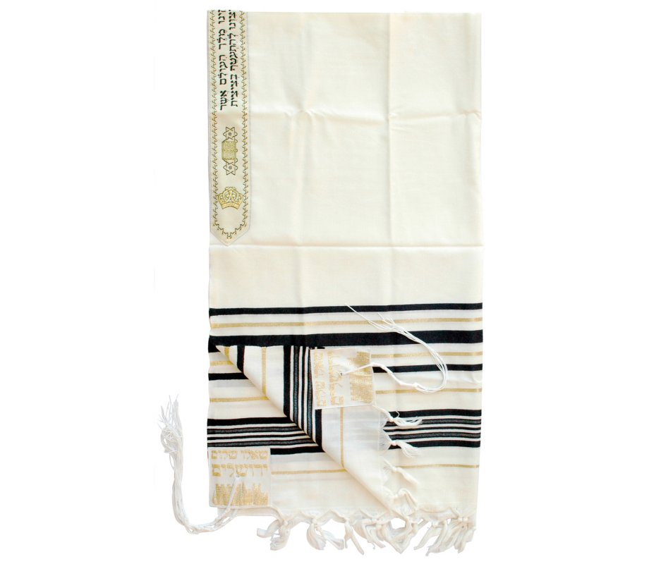 Tallit aus Wolle, blau-gold 30