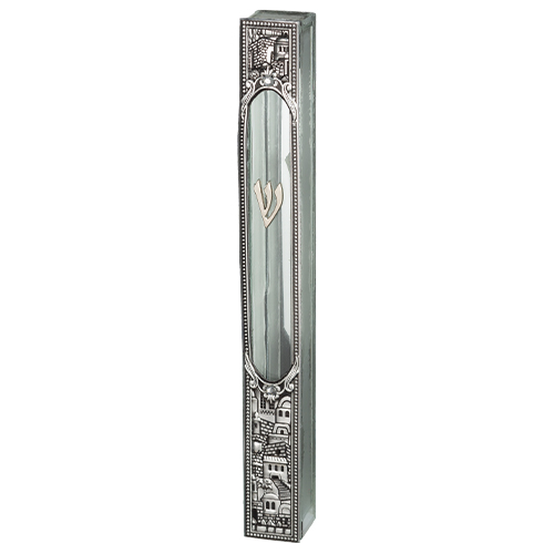 Glas Mesusah mit Metallplakette Jerusalem