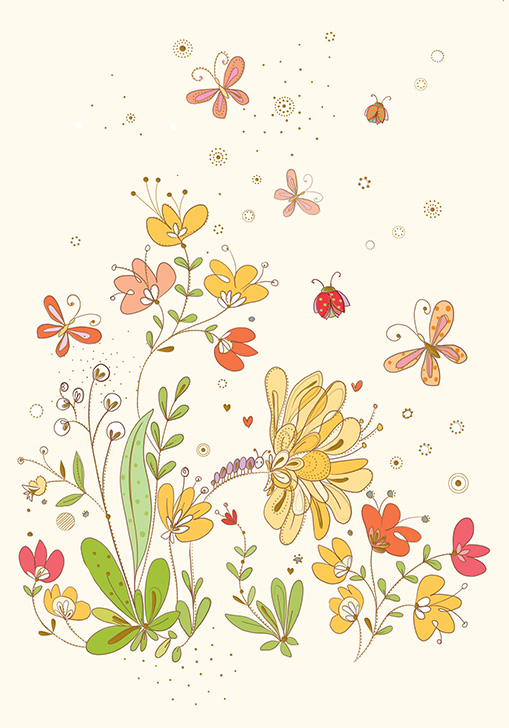 Blumenwiese mit Raupe