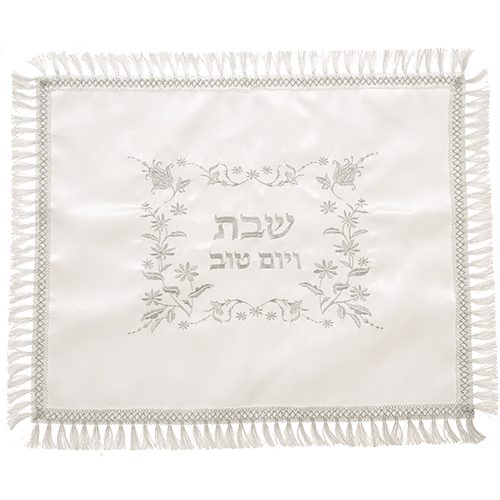 Challadeckchen, Satin, silberne Blümchen