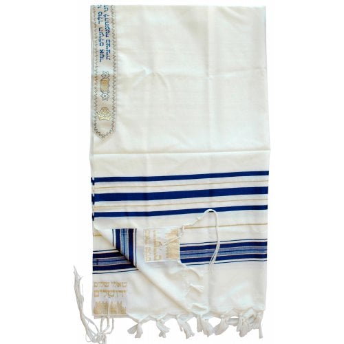 Tallit aus Wolle, blau-gold 40