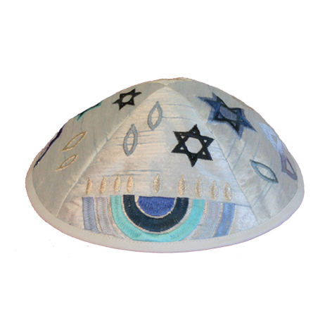 Blaue Kippa, Davidstern - Menora