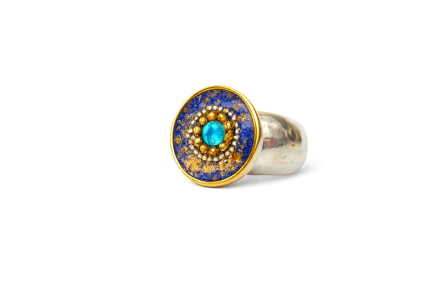 Blauer Opal Silberring mit Goldflakes