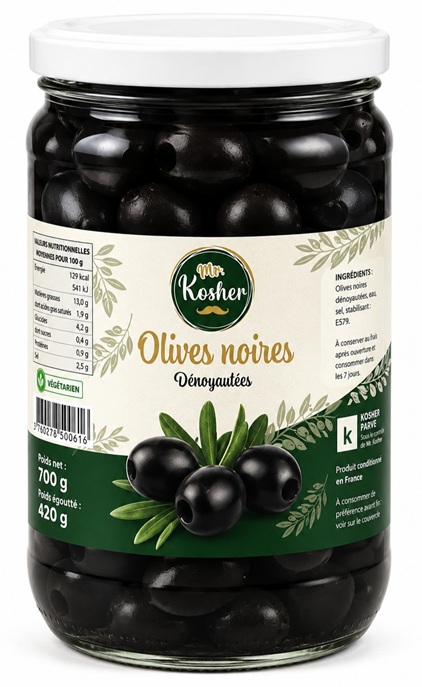 Mr. Kosher Schwarze Oliven, kernlose, 700g