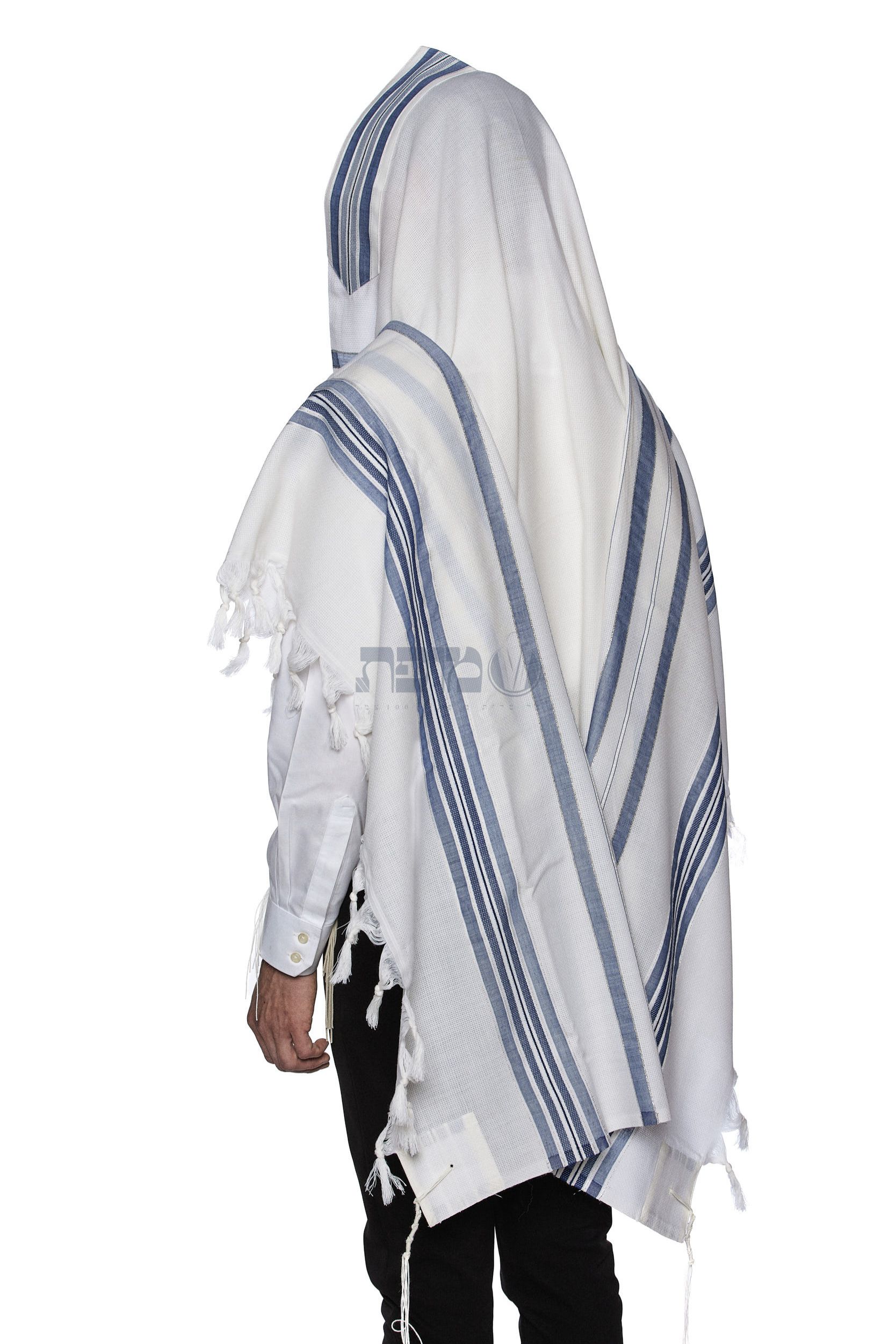 Tallit aus Wolle, blau-silber verschiedene Größen