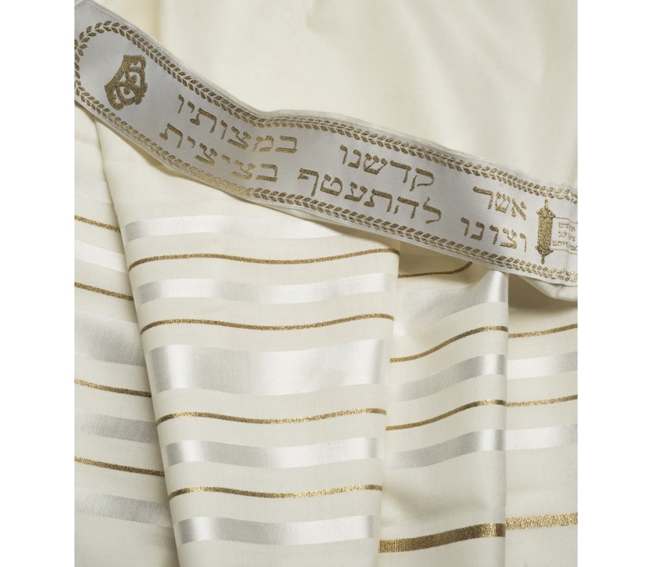 Tallit aus Wolle, weiß-gold 30