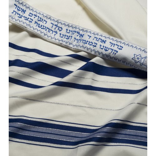 Tallit aus Wolle, blau-silber 40